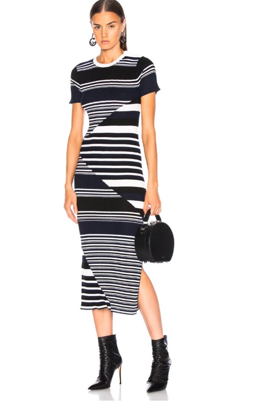 Equipment Dewey Sweater Midi Dress Blue Stripe Womens Large Wool
